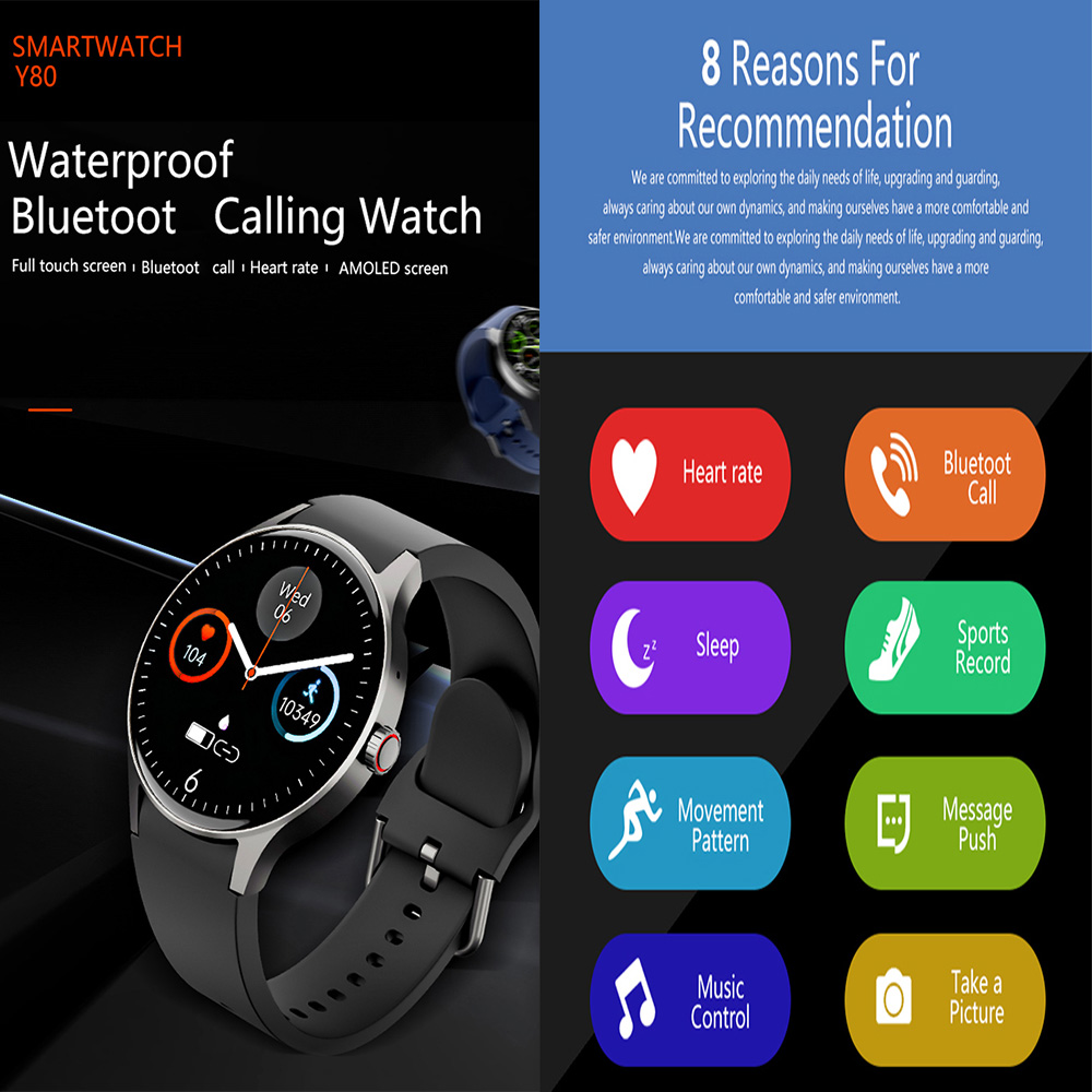 Smartwatch with AMOLED Show, Touchscreen Coloration LCD, Name Storage, IP68 Waterproof, and OLED Display